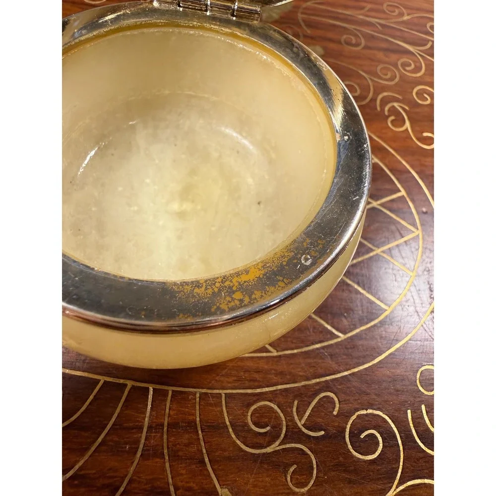 Vintage Alabaster Trinket Box • Forget-Me-Not Floral Stone Jewelry Box